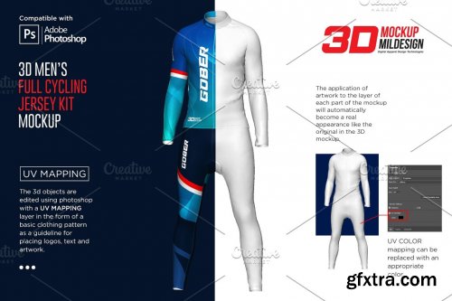 CreativeMarket - 3D Men's Full Cycling Jersey Mockup 5823555