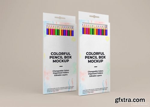 Colorful pencil box mockup