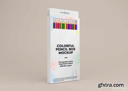 Colorful pencil box mockup