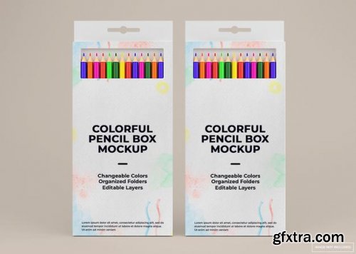 Colorful pencil box mockup