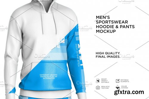 CreativeMarket - Men's Sportswear Hoodie Mockup 6213863