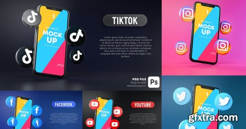 Social Media Icon Around Smartphone App Mockup 3D