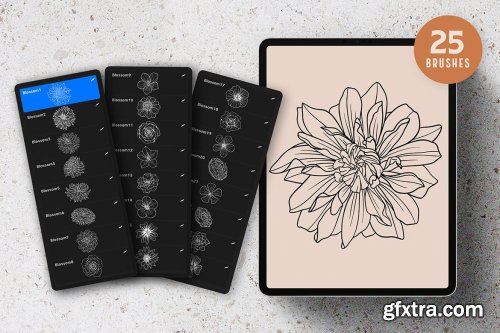 Procreate Blossom Line Art Brushes