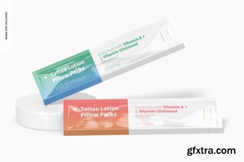 Tattoo lotion pillow packs set mockup