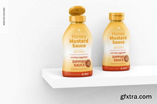 12 oz honey mustard sauce bottles mockup