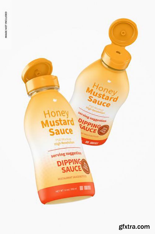 12 oz honey mustard sauce bottles mockup