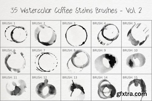 35 Watercolor Coffee Stains Brushes - Vol. 2