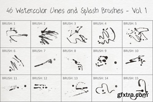 46 Watercolor Lines and Splash Brushes - Vol. 1