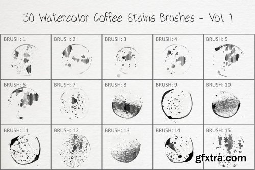30 Watercolor Coffee Stains Brushes - Vol. 1 6258134