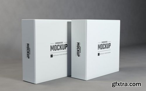 Display white square cardboard boxes mockup