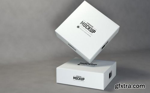 Display white square cardboard boxes mockup