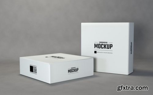 Display white square cardboard boxes mockup