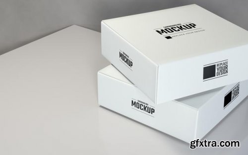 Display white square cardboard boxes mockup