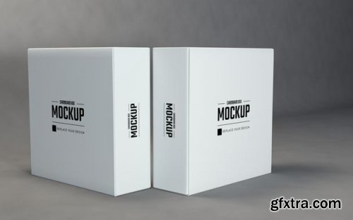 Display white square cardboard boxes mockup