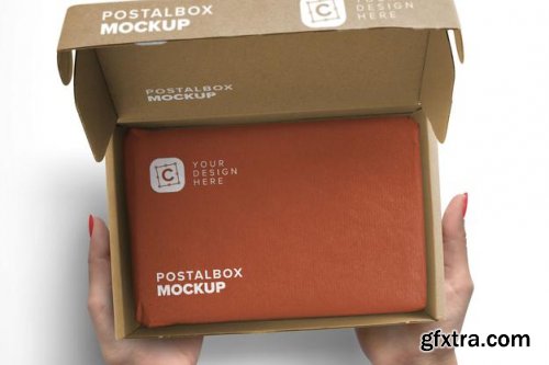 Woman hand opening postal box mockup