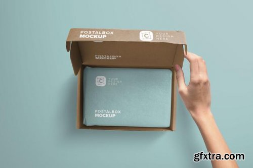 Woman hand opening postal box mockup