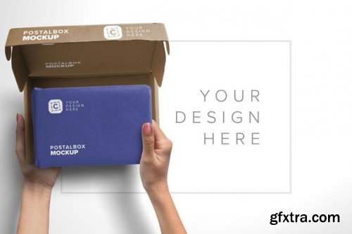 Woman hand opening postal box mockup