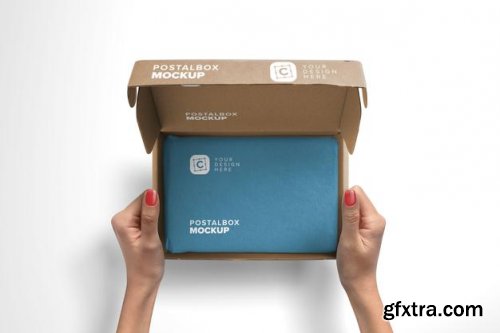 Woman hand opening postal box mockup