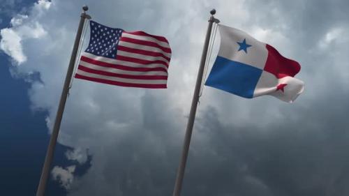 Videohive - Waving Flags Of The United States And The Panama 4K - 32902685 - 32902685