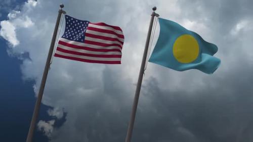 Videohive - Waving Flags Of The United States And The Palau 2K - 32902688 - 32902688