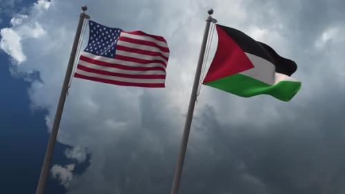 Videohive - Waving Flags Of The United States And The Palestine 4K - 32902689 - 32902689