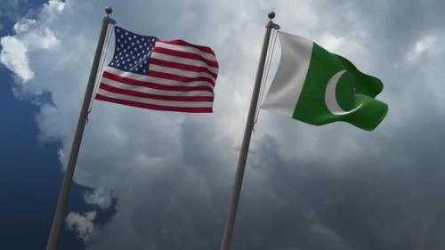 Videohive - Waving Flags Of The United States And The Pakistan 4K - 32902692 - 32902692