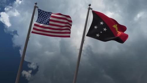 Videohive - Waving Flags Of The United States And The Papua New Guinea 4K - 32902799 - 32902799