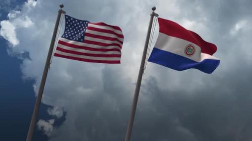 Videohive - Waving Flags Of The United States And The Paraguay 4K - 32902956 - 32902956