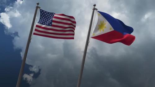 Videohive - Waving Flags Of The United States And The Philippines 2K - 32903552 - 32903552