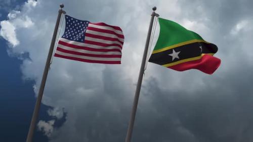 Videohive - Waving Flags Of The United States And The Saint Kitts and Nevis 2K - 32904907 - 32904907