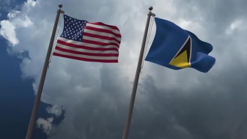 Videohive - Waving Flags Of The United States And The Saint Lucia 4K - 32904911 - 32904911