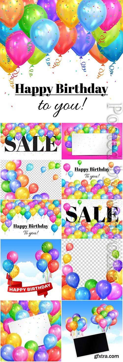 Festive backgrounds with balloons, birthday in vector