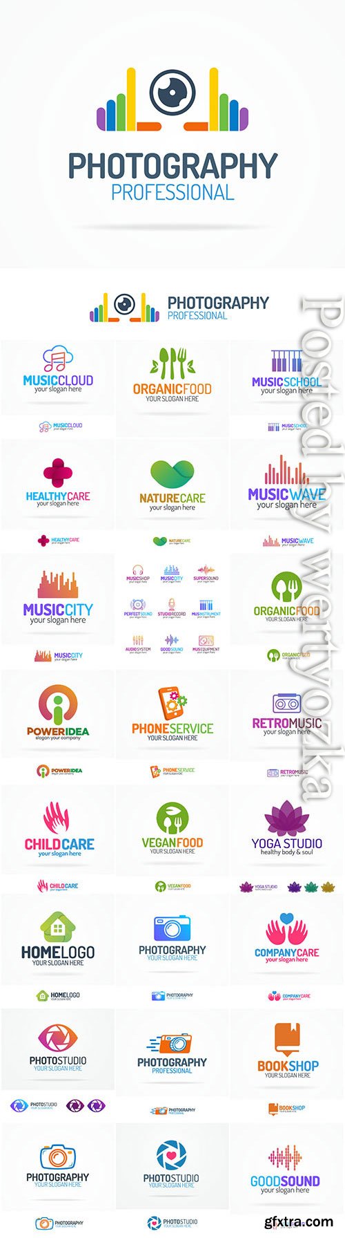 Logos, products, medicine, business in vector