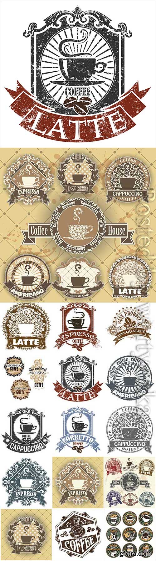 Retro coffee labels in vector