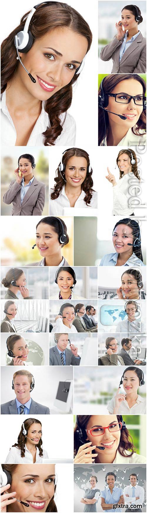 Smiling female operators stock photo