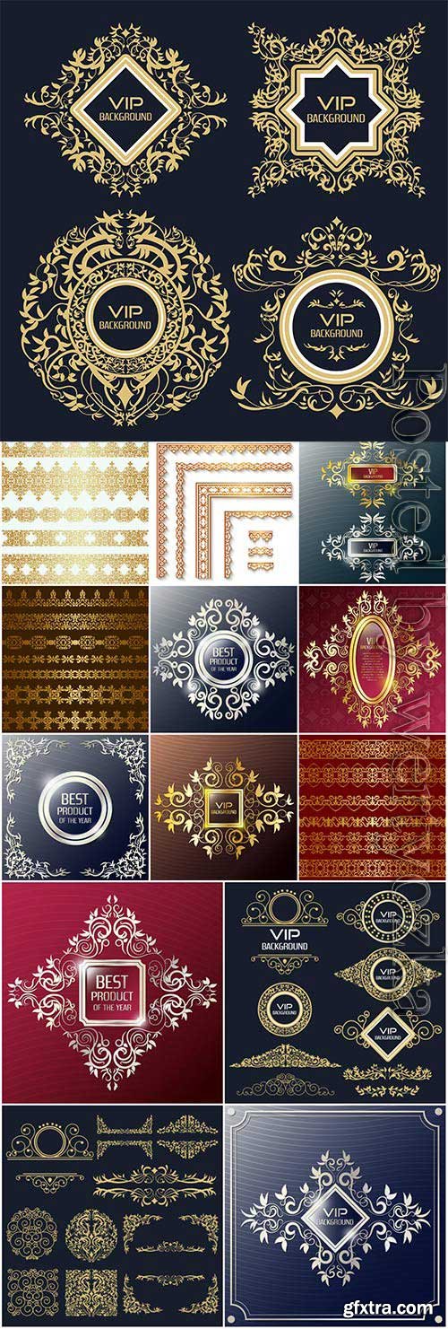 Gold ornaments, decorative elements in vector