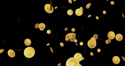 Videohive - Monero XMR cryptocurrency golden coin falling rain loop - 32924931 - 32924931