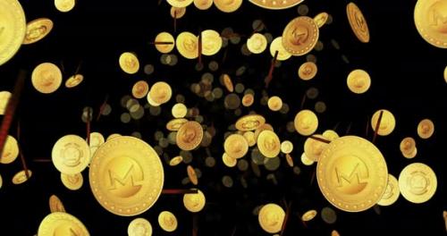 Videohive - Monero XMR cryptocurrency looped flight between golden coins - 32929208 - 32929208