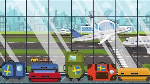 Videohive - Suitcases with Sweden Flag Stickers on Baggage in Airport - 32929227 - 32929227