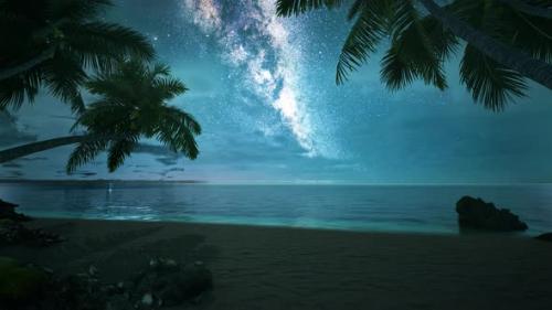 Videohive - Beach at night with stars 4K - 32935582 - 32935582