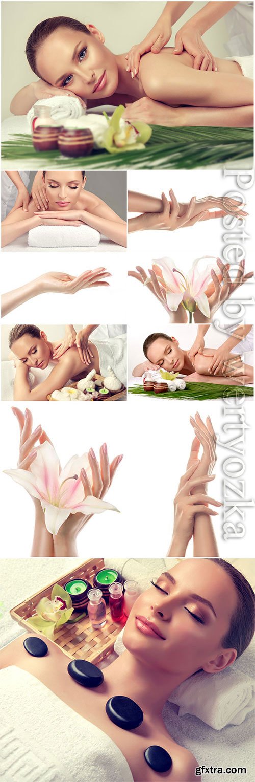 Beautiful female hands massage in spa salon stock photo