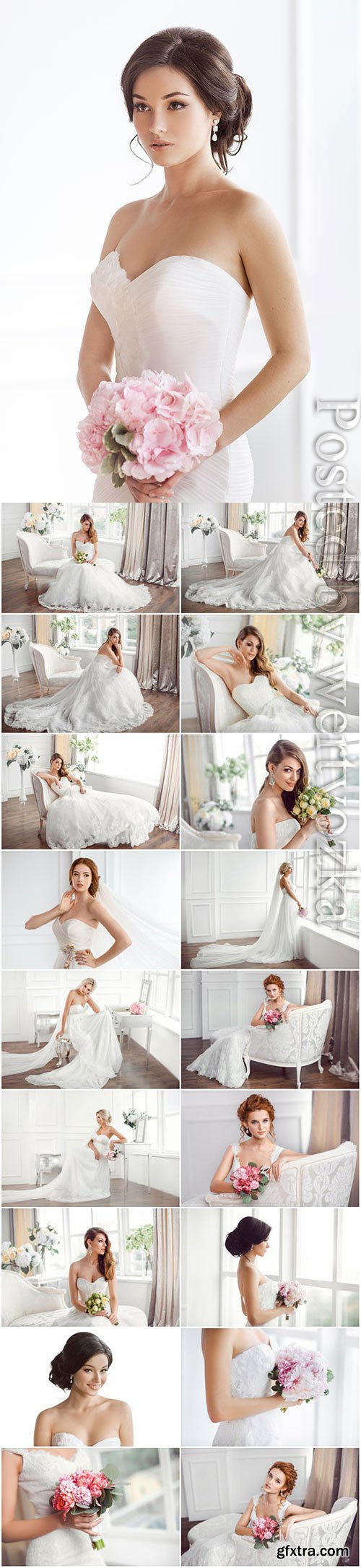 Beautiful brides with wedding bouquets stock photo