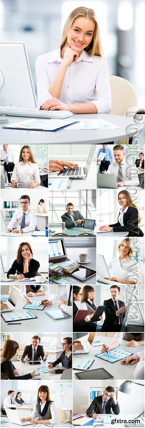 Men and women working in the office stock photo