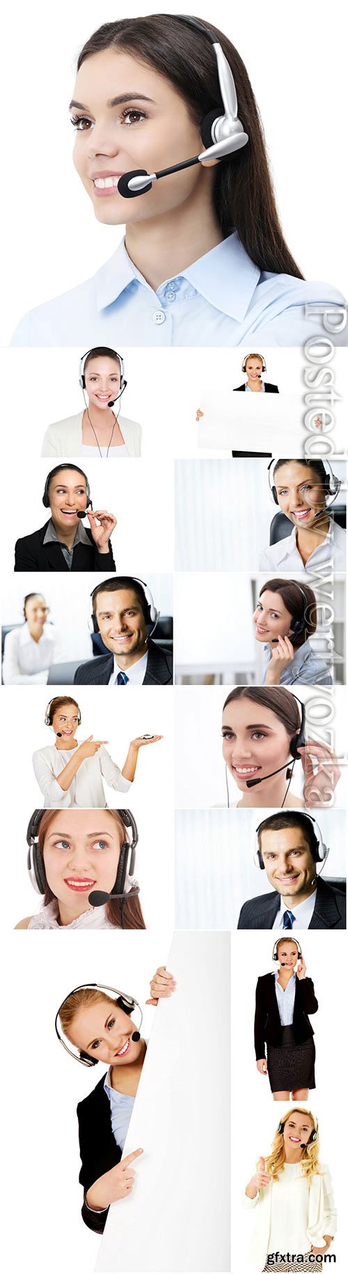 Men and women operators stock photos