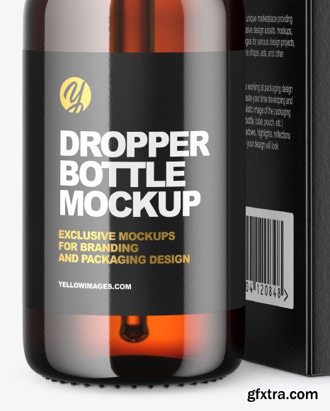 Amber Dropper Oil Bottle with Paper Box Mockup 80880