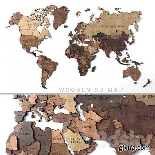 Wooden panel - world map 2