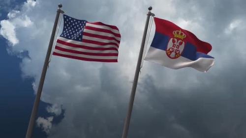 Videohive - Waving Flags Of The United States And The Serbia 4K - 32939146 - 32939146