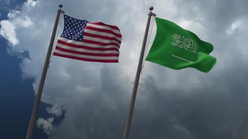 Videohive - Waving Flags Of The United States And The Saudi Arabia 4K - 32939150 - 32939150