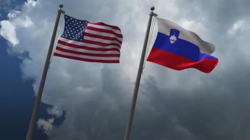 Videohive - Waving Flags Of The United States And The Slovenia 2K - 32939157 - 32939157