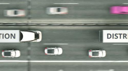 Videohive - Trucks with DISTRIBUTION Text Driving Along the Highway - 32942366 - 32942366